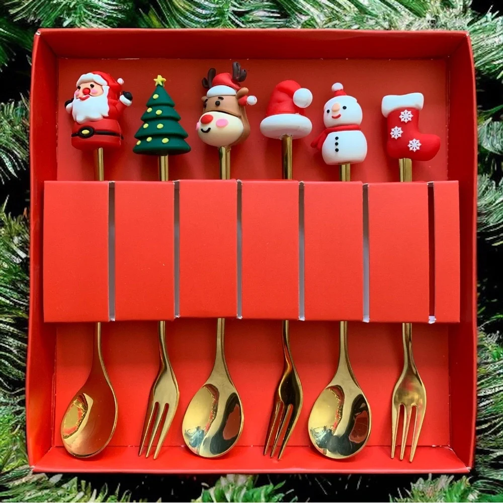 Christmas Miniature Stainless Steel Festive Tableware Decorative Party Gift Set